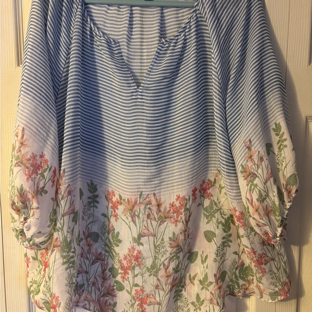 Zac & Rachel Blue Striped Floral Blouse